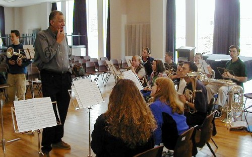 James in front of the Band